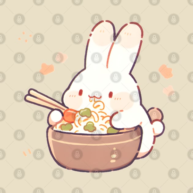 Cute bunny eating noodles by Klover