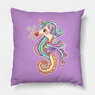 unicorn rainbow seahorse Pillow