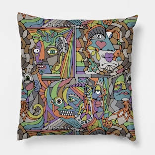 Cubist  Style Faces In Cottage Core Colors Pillow