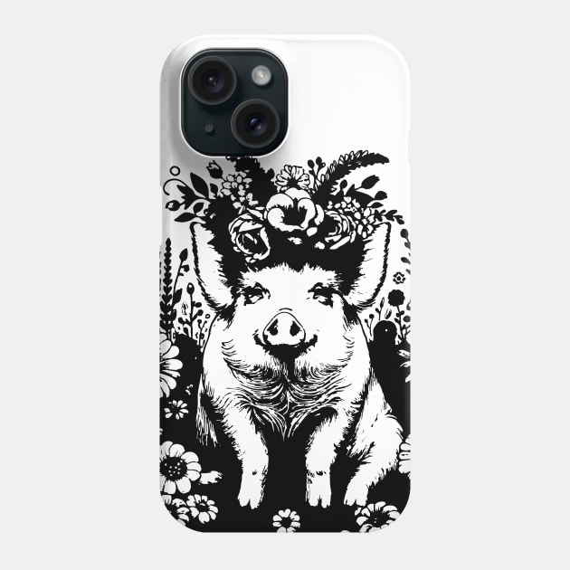 Pig in flowers Phone Case by CraftyDesign66