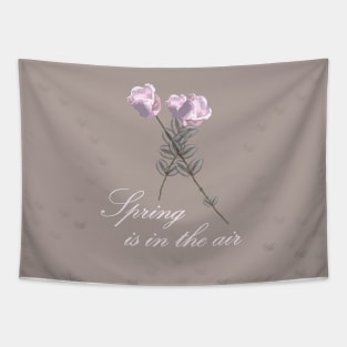 Spring is in the air, Brown, pink, purple, floral, flowers, leaves, botanical, pattern, decor, art, TeePublic Tapestry