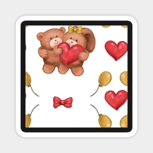 Teddy and Bunny lovely white balloons Magnet