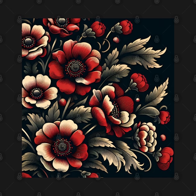 Red Floral Illustration by Jenni Arts