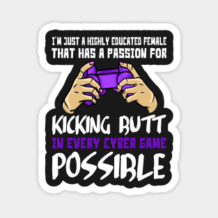 Gamer Girl Kicking Butt Cyber Games Magnet