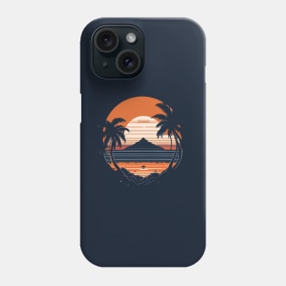 Retro Vintage sunset beach mountain ocean and palm Phone Case