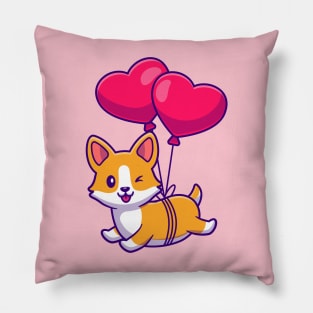 Cut Corgi Dog Floating With Heart Love Balloon Pillow