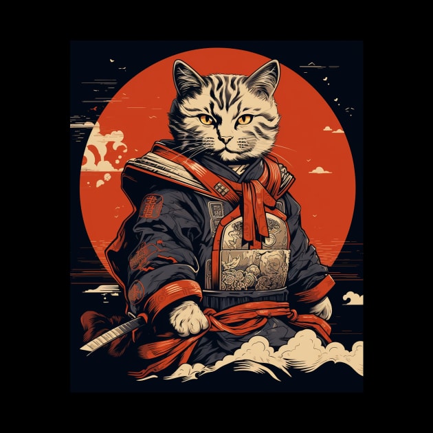 Japanese art Cat Ninja ukiyo-e Anime Stye Samurai Cat by Spit in my face PODCAST