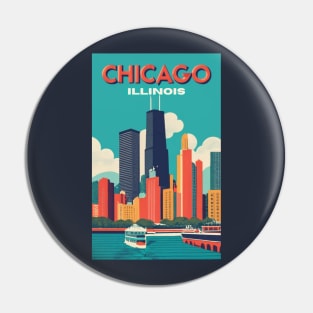 A Vintage Travel Art of Chicago - Illinois - US Pin