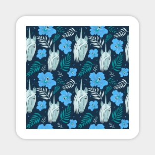 Blue Unicorn Hibiscus Tropical Pattern Magnet