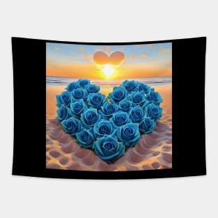 Hearts Of Love With Blue Roses At Sunset 5 Tapestry