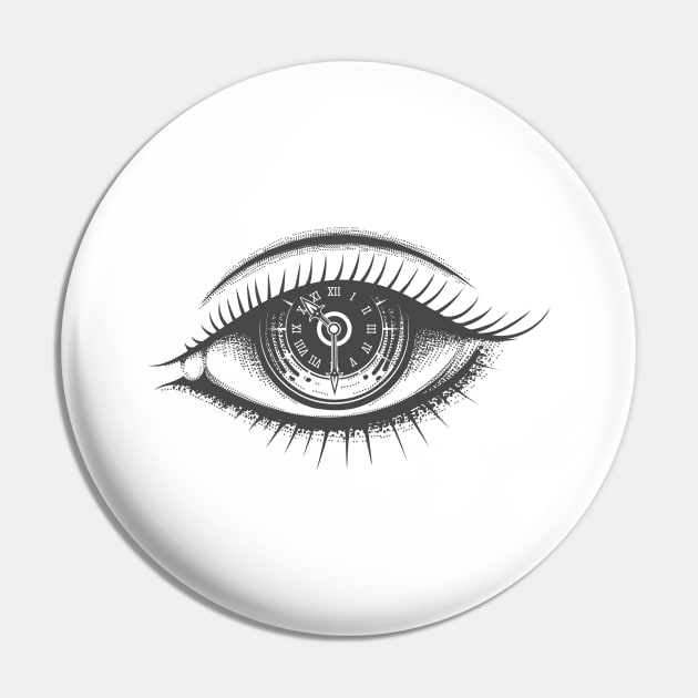 Hand Drawn Human Eye with Clock face Pin by devaleta