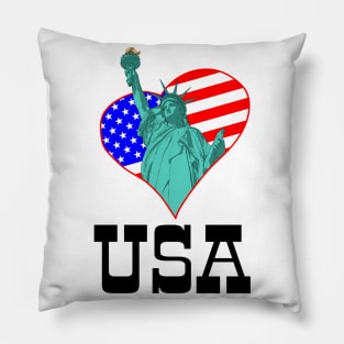 Statue of Liberty in the heart and USA Pillow