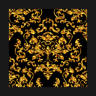 Damask Variations: Gold Dragon on Black T-Shirt