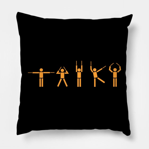 Taiko People orange Pillow by Austin Taiko