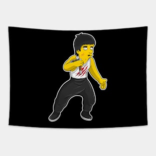 Yellow Bruce Lee Illustration Tapestry