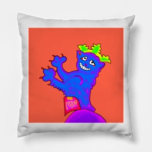 Ugly Medieval Grinning Cat in a Crown Weird 90's Retro Acid Art Pillow