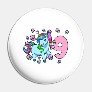 I am 9 with unicorn - girl birthday 9 years old Pin