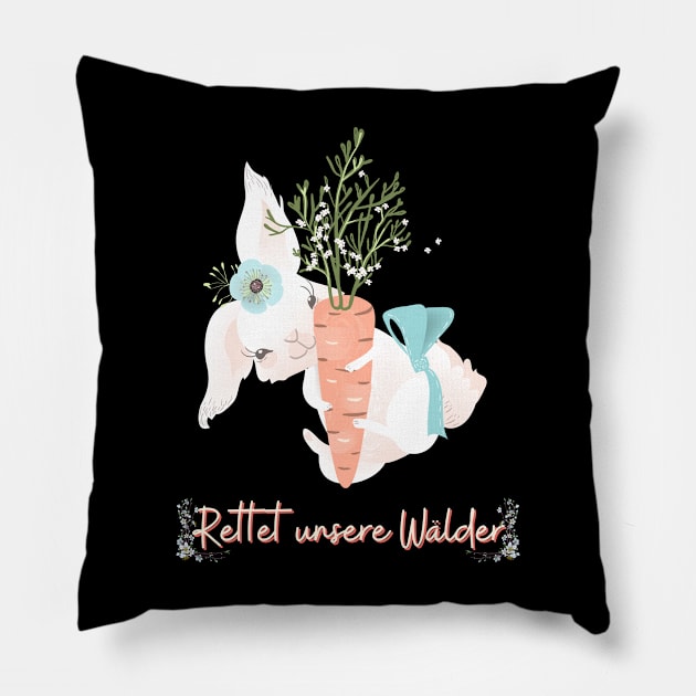 Hase Möhre Wald Retten Prinzessin Blumen Süß Pillow by Maggini Art