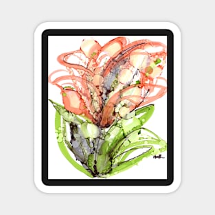 Orange Lilly Abstract Art Floral Painting Magnet