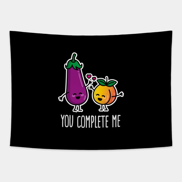 You complete me peach aubergine horny sexting couples emoji (light design) Tapestry by LaundryFactory