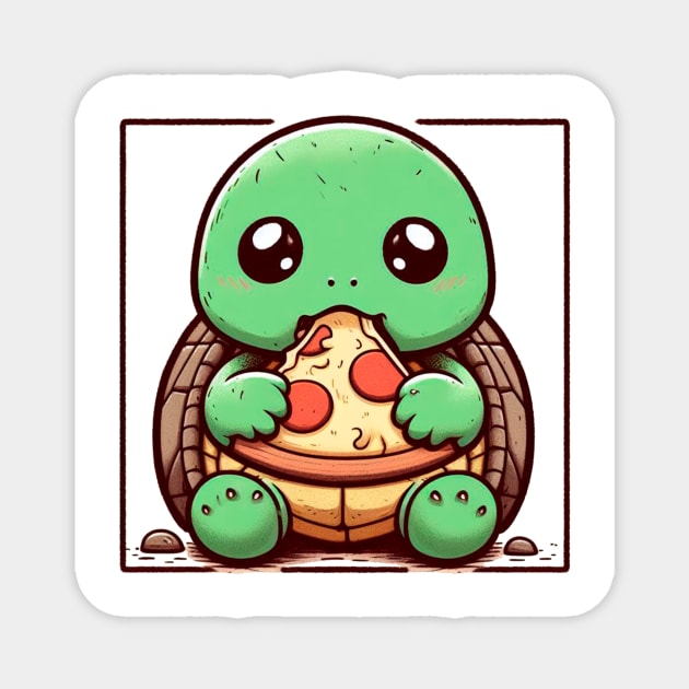 Pizza-Loving Baby Turtle Magnet by Lovely Animals