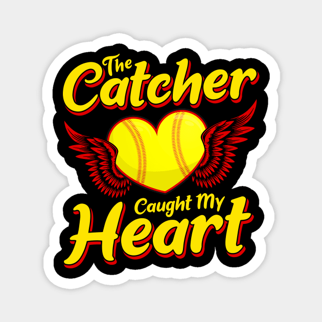 Cute The Catcher Caught My Heart Baseball Softball Magnet by theperfectpresents