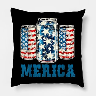 Beer American Flag Funny 4th Of July Merica USA Drinking Men Pillow