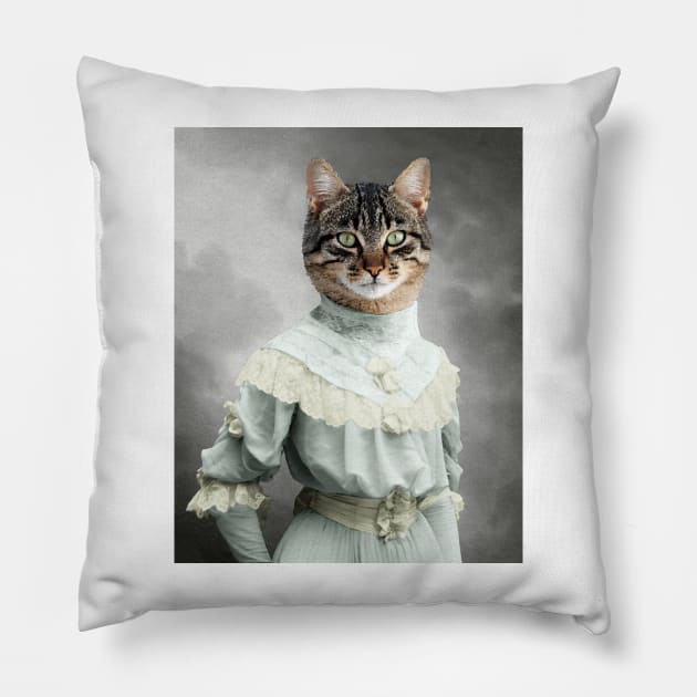 Sepia Lady of Tabby Pillow by Loveday101