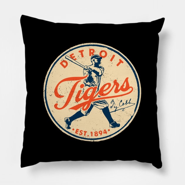 Vintage Detroit Tigers 3 by Buck Tee Pillow by Buck Tee