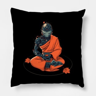 Meditation Robot Monk by Tobe Fonseca Pillow