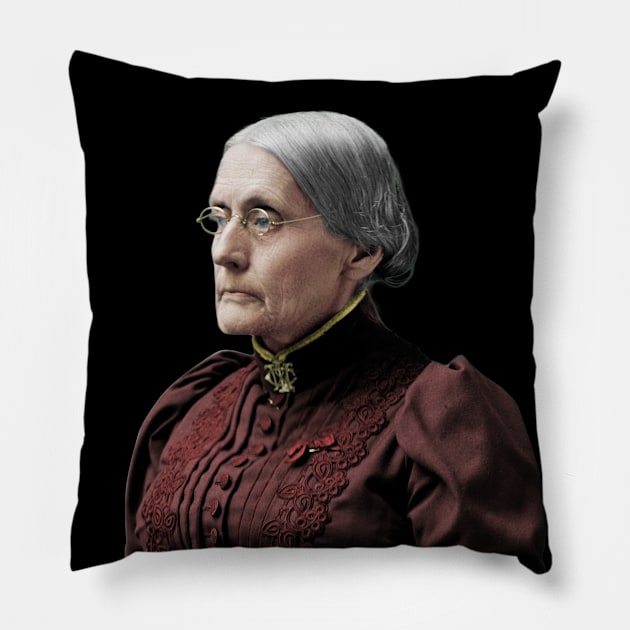 Susan B. Anthony Seated Portrait Colorized Pillow by warishellstore