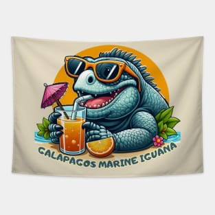 Galapagos marine iguana drinking juice and enjoying summer Tapestry