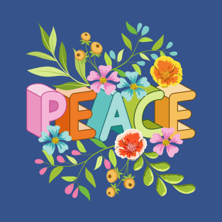 Peace 3D Lettering Floral Artwork T-Shirt
