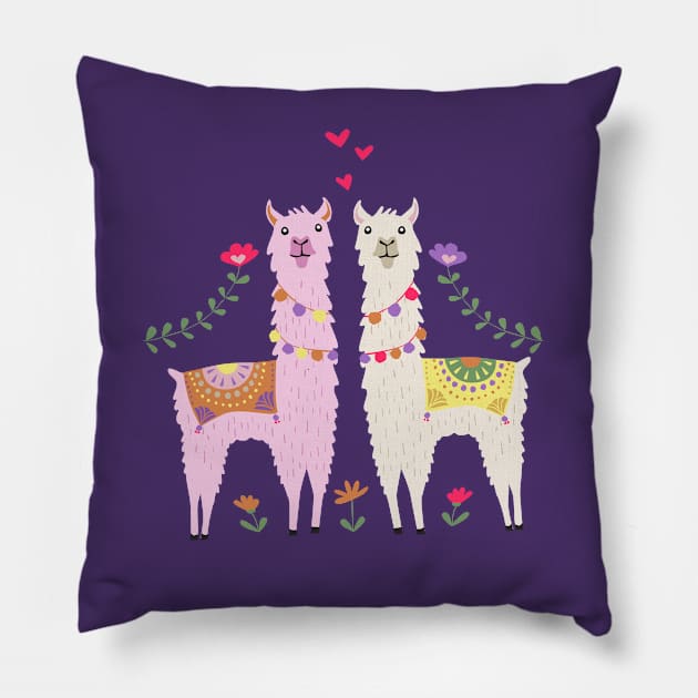 White and Pink Llama Pattern Pillow by latheandquill