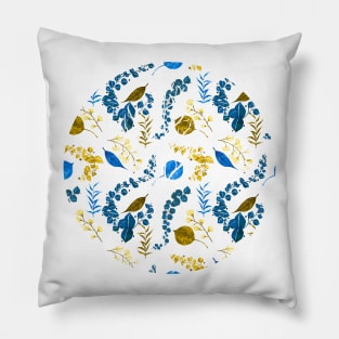 Yellow and Blue Abstract Leaves Pattern Pillow