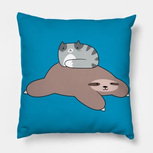 Sloth and Blue Tabby Cat Pillow