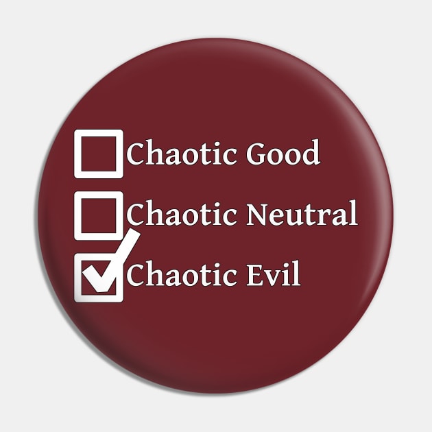 Chaotic Evil DND 5e Pathfinder RPG Alignment Role Playing Tabletop RNG Checklist Pin by rayrayray90