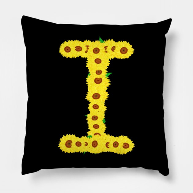 Sunflowers Initial Letter I (Black Background) Pillow by Art By LM Designs 