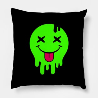 Green emoticon showing tongue Pillow