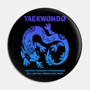 Taekwondo Five Tenets Blue Dragon Artwork Martial Arts Pin