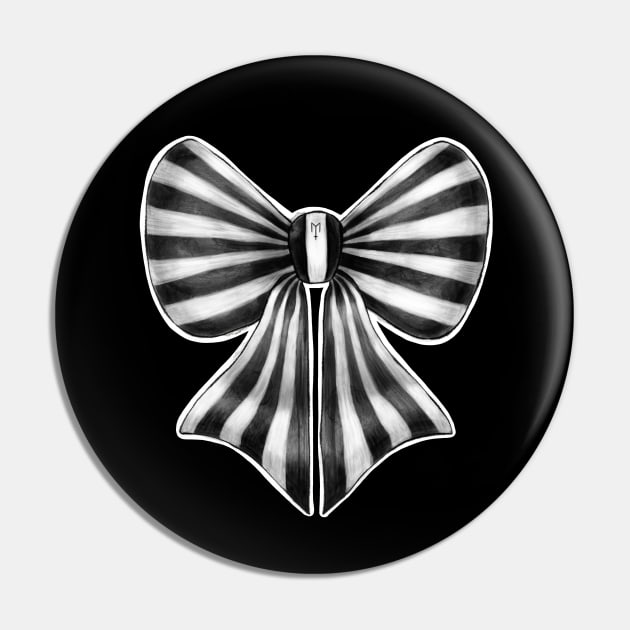 Black and White Striped Bow Pin by Metal Tea