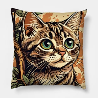 Colorful Funny Cat In The Tree - Love Cats Pillow