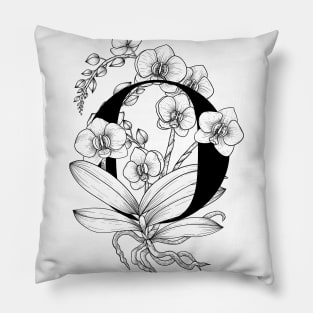 Monogram O with Orchids Line Art Pillow