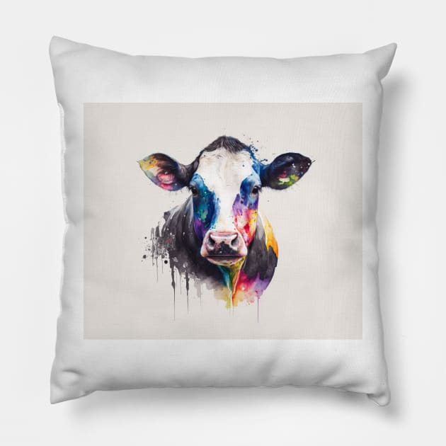 Cow Watercolour Painting Pillow by TheArtfulAI