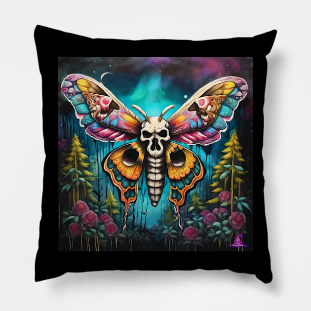 VIBRANT VISIONS (DEATH-HEAD MOTH) Pillow by Morrigan Austin