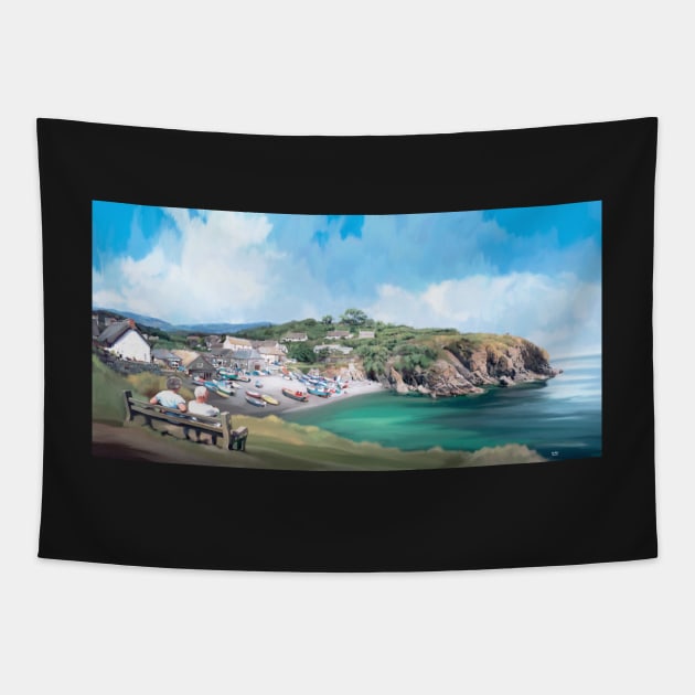 Cadgwith, Cornwall - Original Illustration Tapestry by synchroelectric