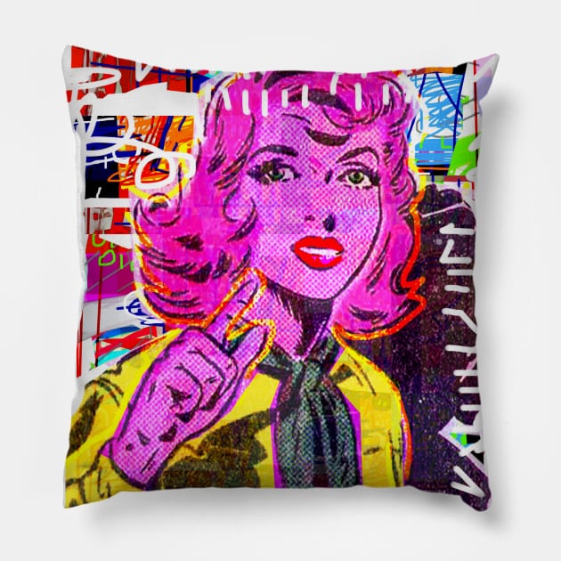 pop art girl Pillow by Sauher