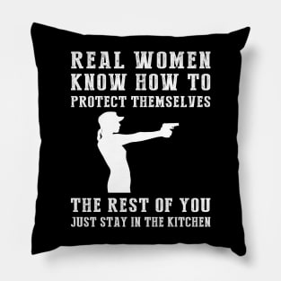 Empowerment and Kitchen Humor! Real Women Know How to Protect Themselves Tee - Embrace Strength with this Hilarious T-Shirt Hoodie! Pillow