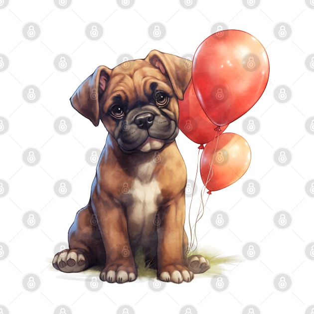 Boxer Dog Holding Balloons by Chromatic Fusion Studio