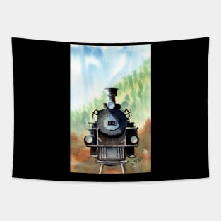 Old Steam Engine Watercolor Tapestry